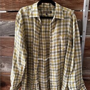 Men's Yellow Plaid Linen Button-Up Shirt